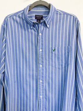 American Eagle Button Down Shirt Cotton Blue Stripe Men’s Large Vintage Preppy